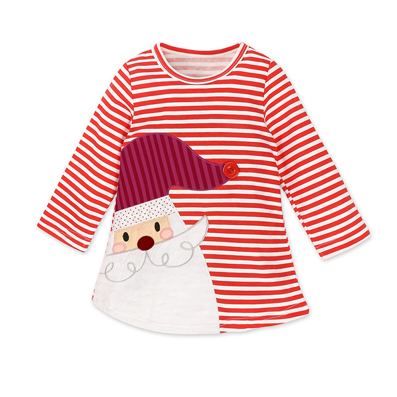 Little Girls Dresses Fall Christmas Long Sleeve Cartoon Striped Casual T Shirt Princess Dress for Girls Size 5-6T